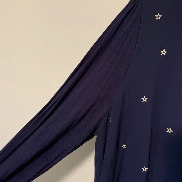 Boden Tori Star Embroidered Long Sleeve Stretch Navy Top Size 14 - Picture 3 of 6